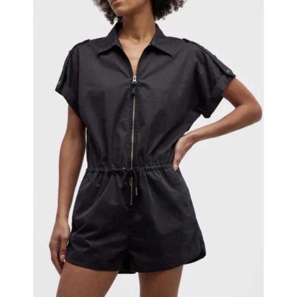 Pistola Meg Romper S Black Zip Front Utility Drawstring Casual Minimalist